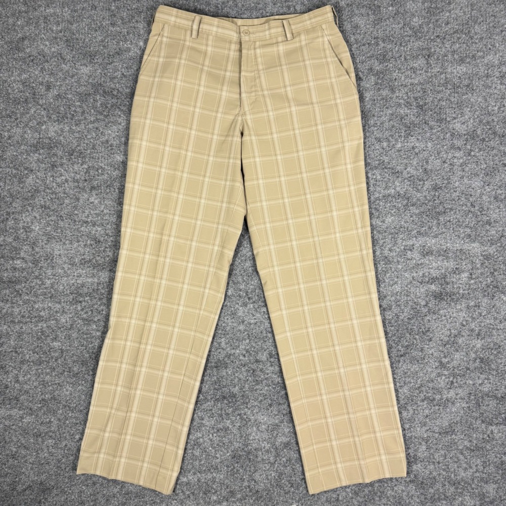 Nike Golf Pants Plaid Checkered Fit Dry Mens 34x32 Khaki Tan Performance GUC
